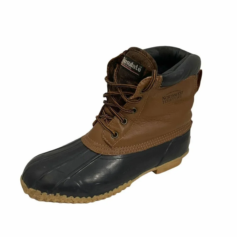 Northwest Territory Women's Brown Blue Leather Rubber Thinsulate Duck Boots Sz 9